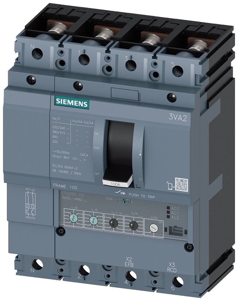 KOMPAKTNI PREKIDAČ, 3VA2, 4P, IN=40A, ICU=85KA, ETU350, PRIKLJUČAK ZA PAPUČICU