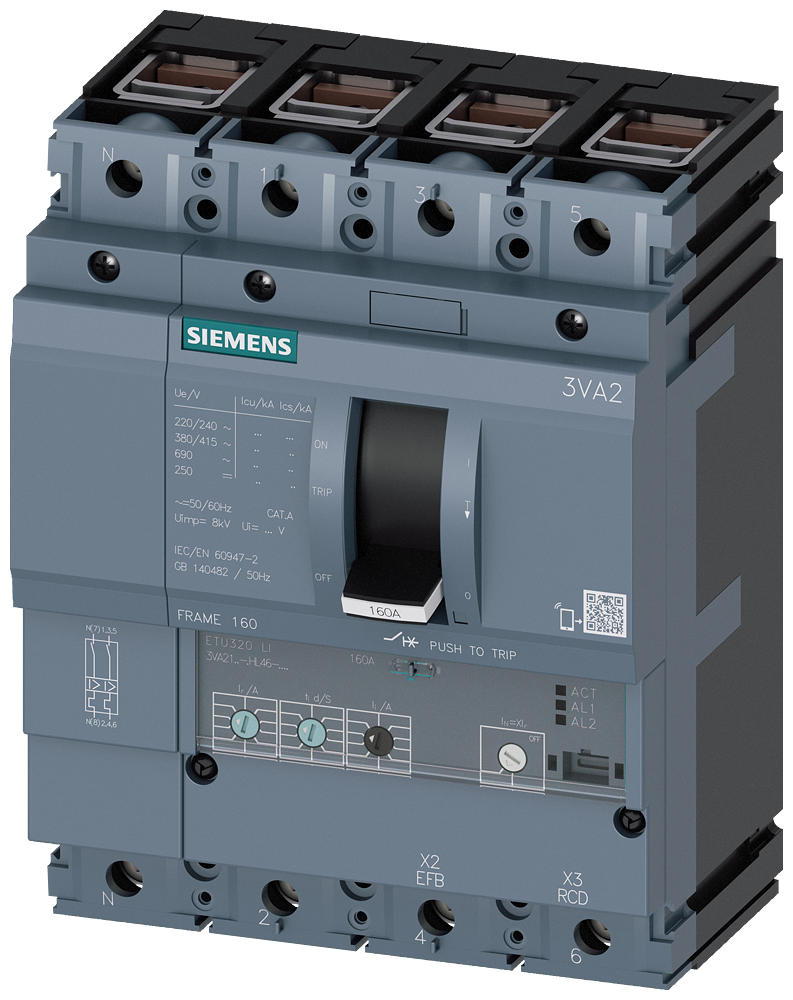 KOMPAKTNI PREKIDAČ, 3VA2, 4P, IN=40A, ICU=85KA, ETU320, PRIKLJUČAK ZA KABL