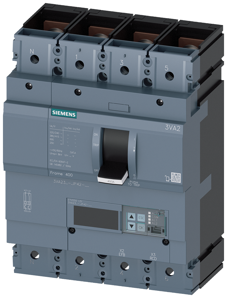 KOMPAKTNI PREKIDAČ, 3VA2, 4P, IN=250A, ICU=85KA, ETU550, PRIKLJUČAK ZA PAPUČICU