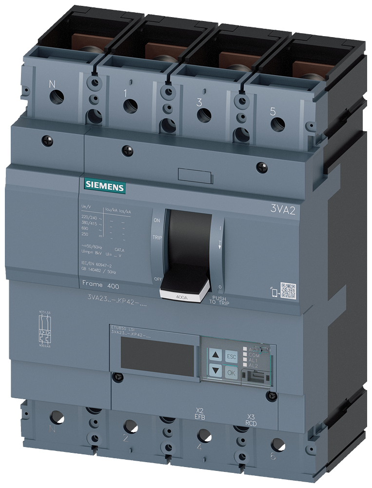 KOMPAKTNI PREKIDAČ, 3VA2, 4P, IN=400A, ICU=85KA, ETU850, PRIKLJUČAK ZA PAPUČICU