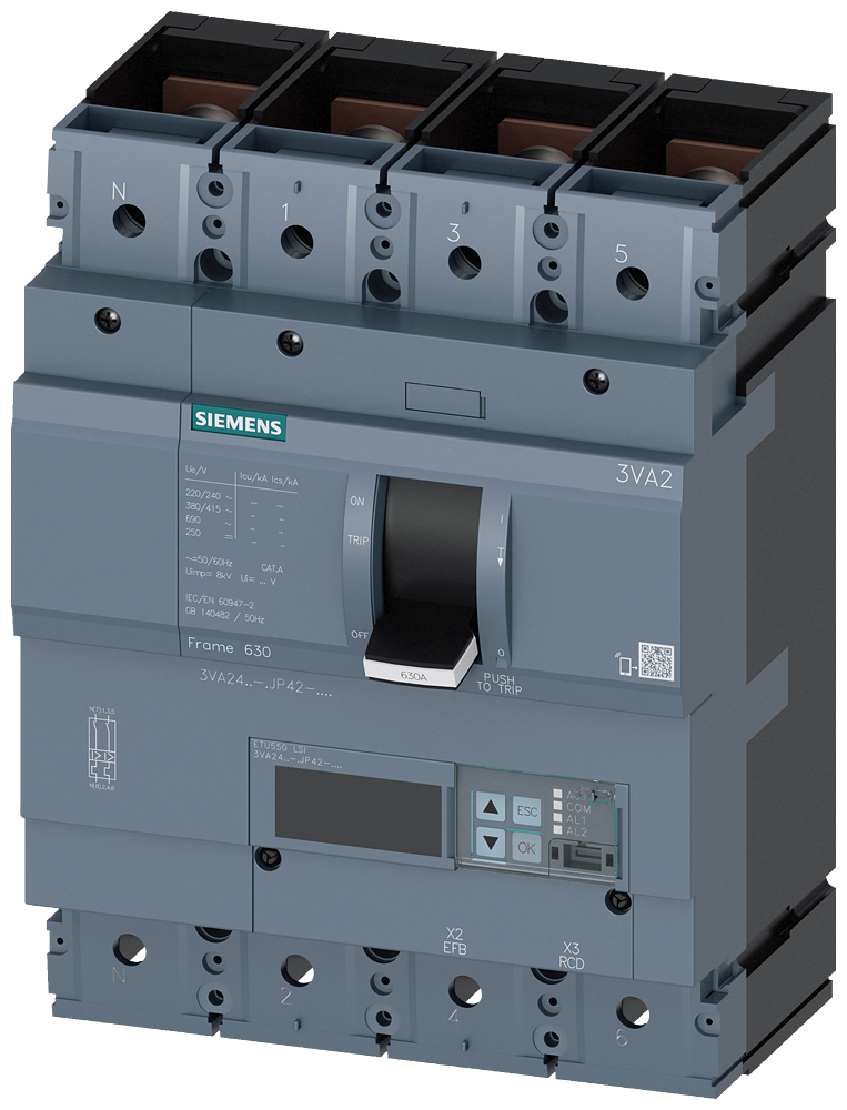 KOMPAKTNI PREKIDAČ, 3VA2, 4P, IN=400A, ICU=110KA, ETU550, PRIKLJUČAK ZA PAPUČICU