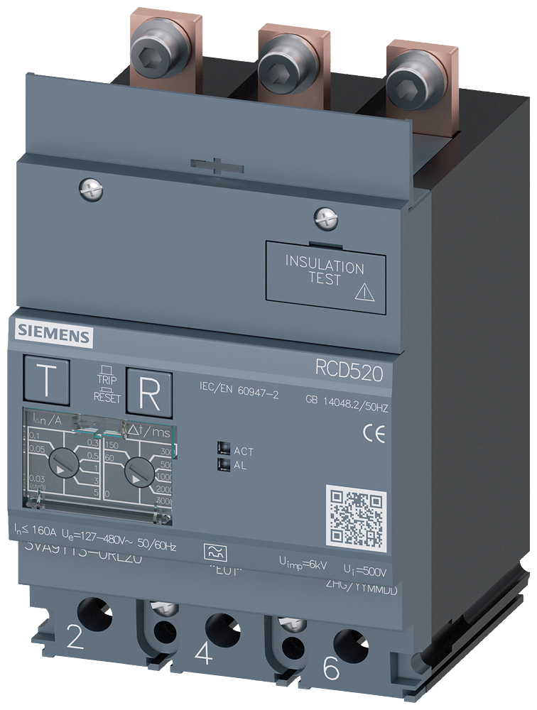 FID ČLAN RCD520, 3P, TIP A, 0.03-5A,  0-3S, 160A, 127-480VAC, 50/60HZ, , ZA 3VA11