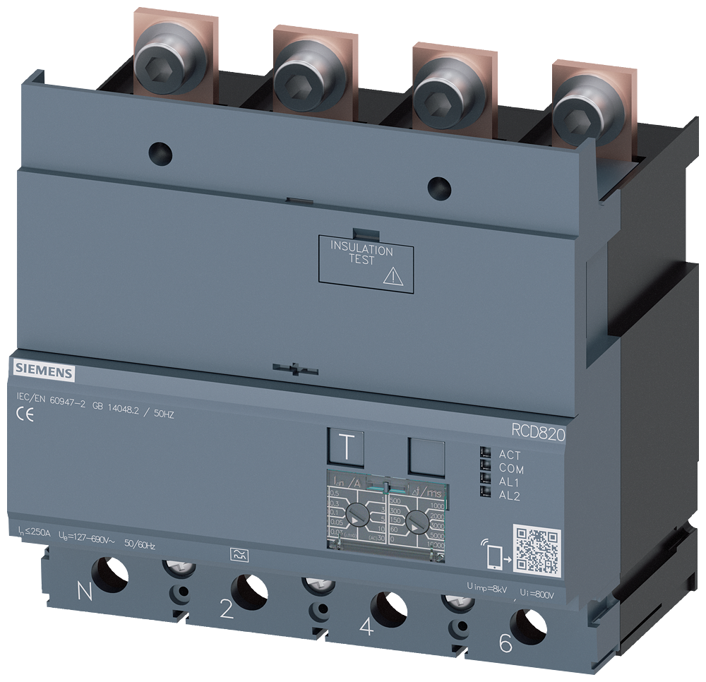 FID ČLAN RCD820, 4P, TIP A, 0.03-30A,  0-10S, 250A, 127-690VAC, 50/60HZ, , ZA 3VA22