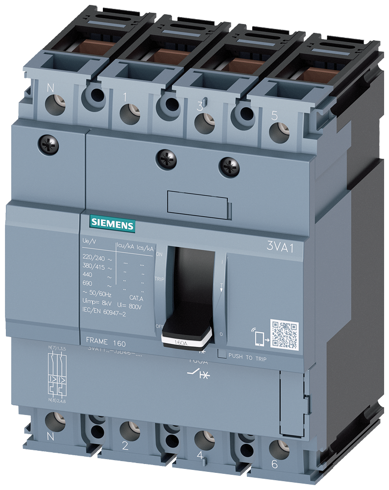 KOMPAKTNI PREKIDAČ, 3VA1, 4P, IN=80A, ICU=25KA, TM210, PRIKLJUČAK ZA KABL