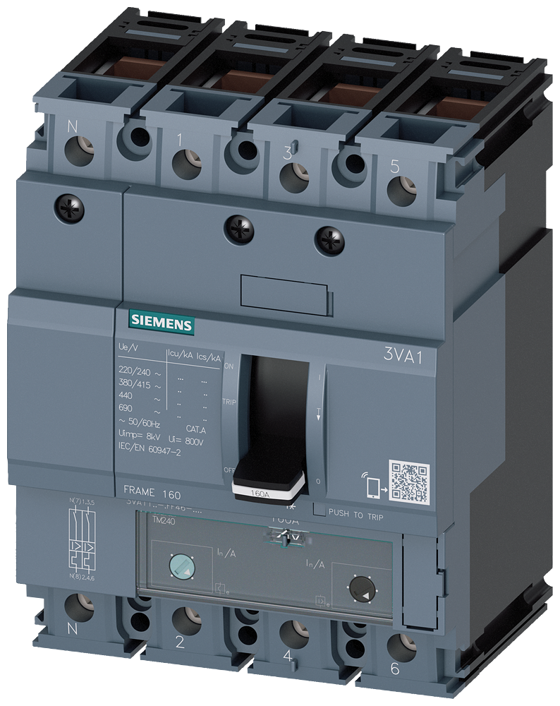 KOMPAKTNI PREKIDAČ, 3VA1, 4P, IN=16A, ICU=55KA, TM240, PRIKLJUČAK ZA KABL