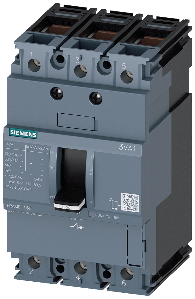KOMPAKTNI PREKIDAČ, 3VA1, 3P, IN=1A, ICU=70KA, TM110M, PRIKLJUČAK ZA KABL