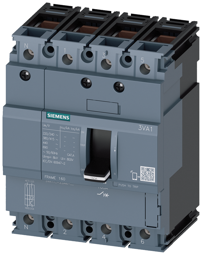 KOMPAKTNI PREKIDAČ, 3VA1, 4P, IN=16A, ICU=70KA, TM210, PRIKLJUČAK ZA KABL