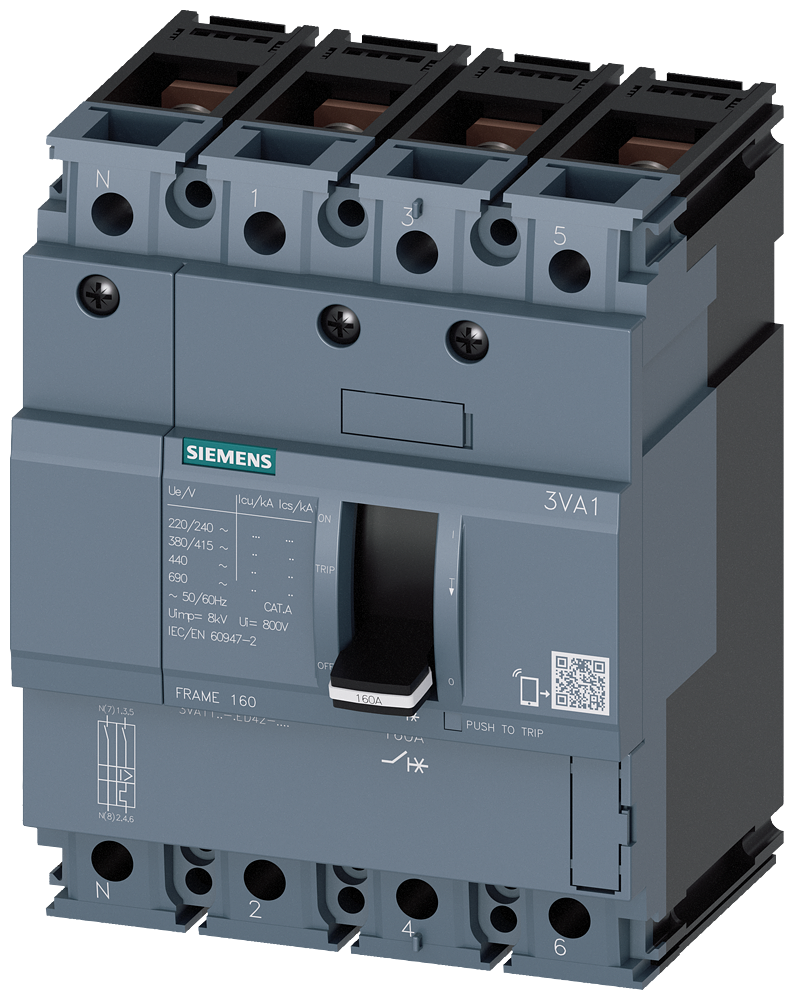 KOMPAKTNI PREKIDAČ, 3VA1, 4P, IN=25A, ICU=55KA, TM210, PRIKLJUČAK ZA PAPUČICU