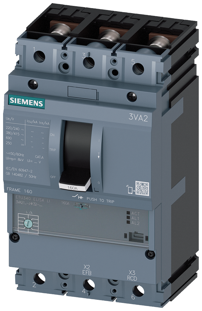KOMPAKTNI PREKIDAČ, 3VA2, 3P, IN=40A, ICU=85KA, ETU340, PRIKLJUČAK ZA PAPUČICU