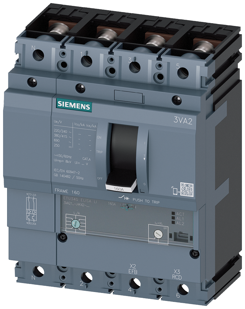 KOMPAKTNI PREKIDAČ, 3VA2, 4P, IN=40A, ICU=85KA, ETU340, PRIKLJUČAK ZA PAPUČICU
