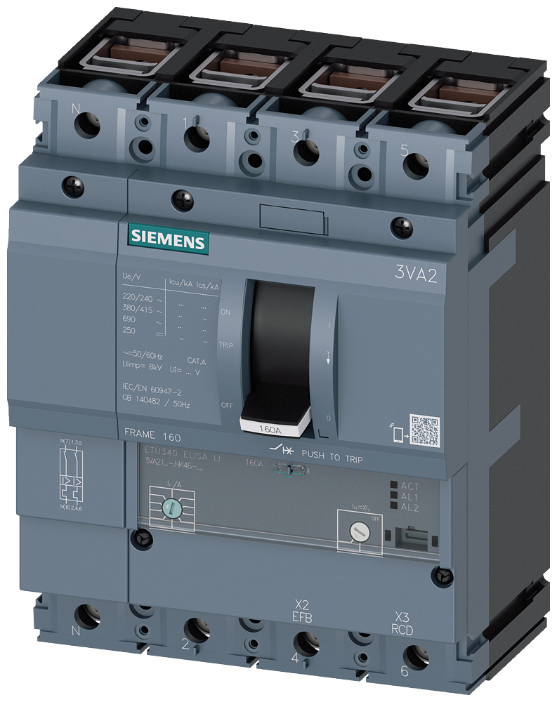 KOMPAKTNI PREKIDAČ, 3VA2, 4P, IN=40A, ICU=85KA, ETU340, PRIKLJUČAK ZA KABL
