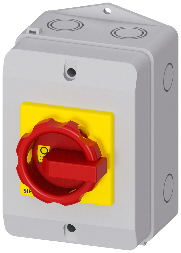GREBENASTI PREKIDAČ, 0-1, 3P, 32A, AC23, 11.5KW, U KUĆIŠTU, CRVENO-ŽUTI