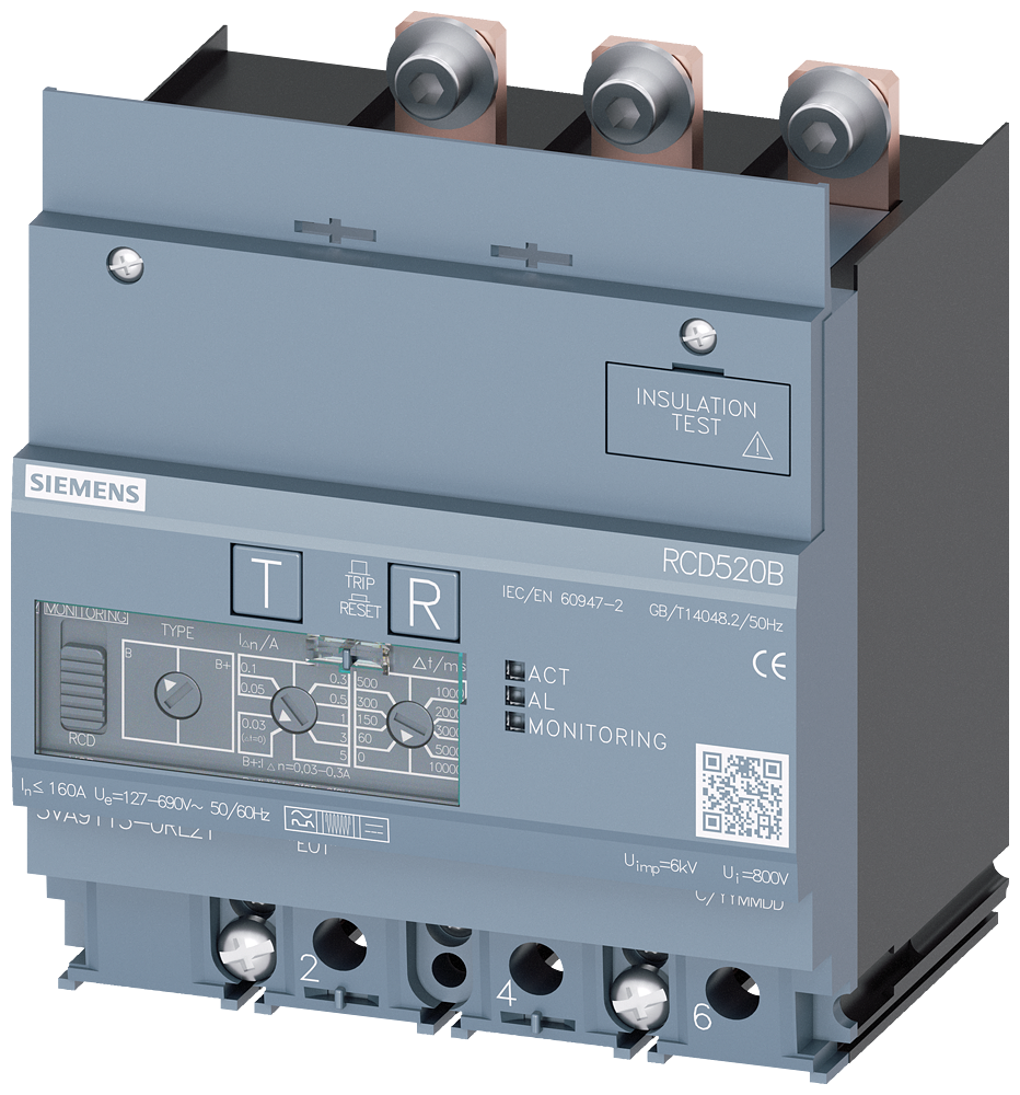 FID ČLAN RCD520B, 3P, TIP B/B+,  0.03-5A/0.03-0.3A,  0-10S, 160A, 127-690VAC, 0-100KHZ, , ZA 3VA11