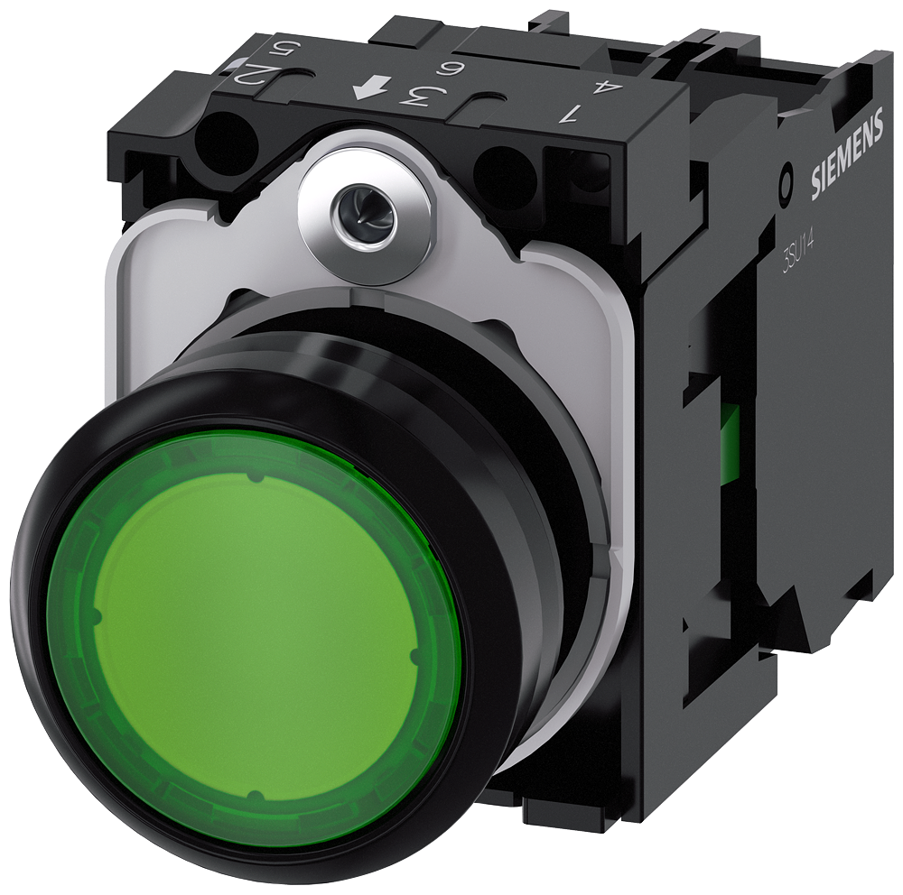 SVETLEĆI TASTER, ZELENI, 1NO, TRENUTNI KONTAKT, 230VAC, ŠRAF