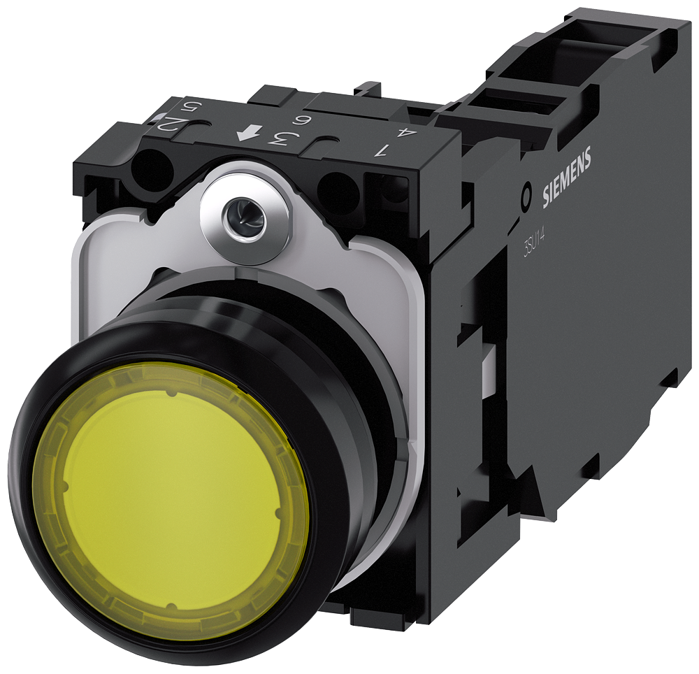 SVETLEĆI TASTER, ŽUTI, 1NO+1NC, TRENUTNI KONTAKT, 24VAC/DC, ŠRAF