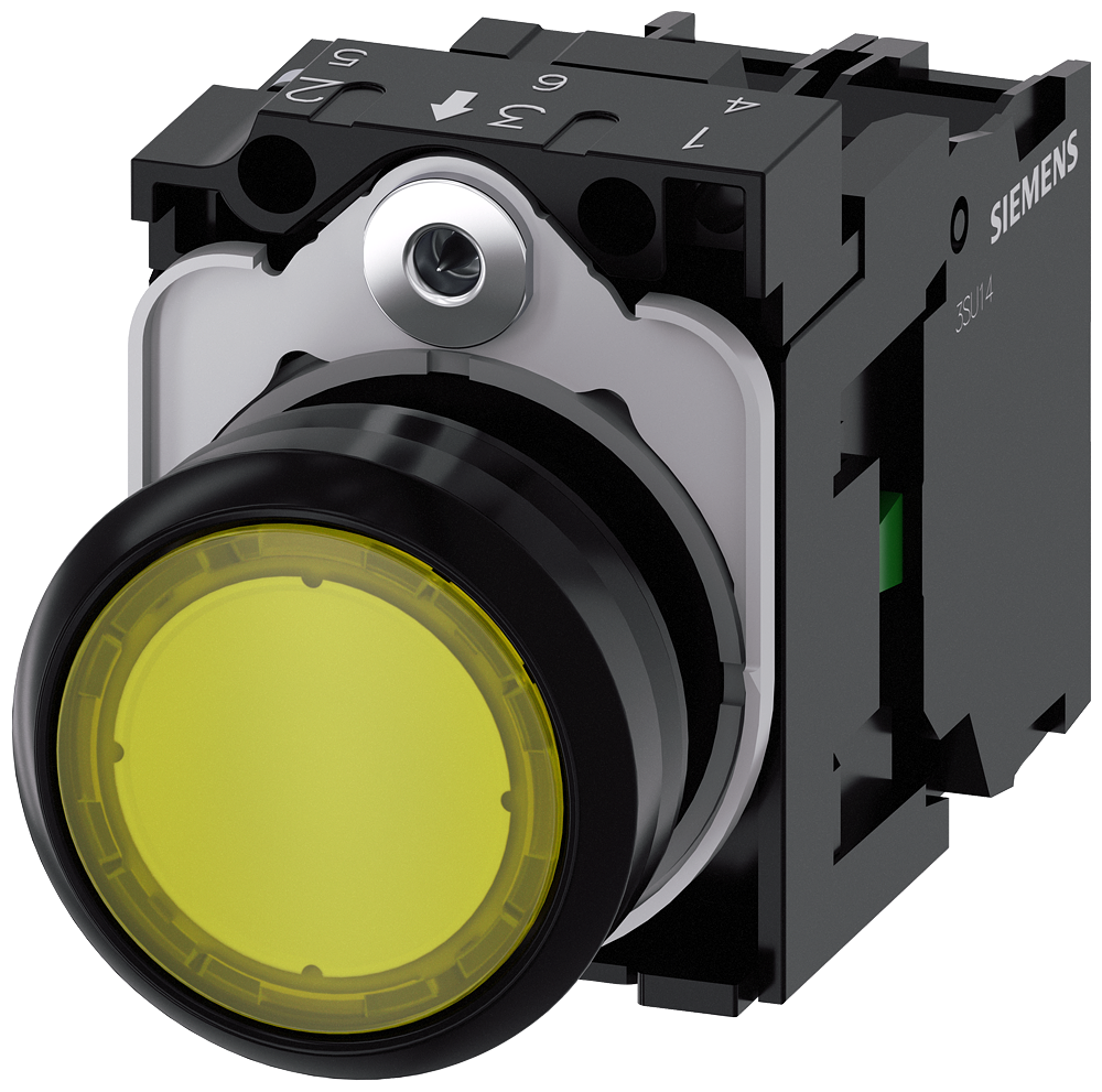 SVETLEĆI TASTER, ŽUTI, 1NO, TRENUTNI KONTAKT, 24VAC/DC, ŠRAF