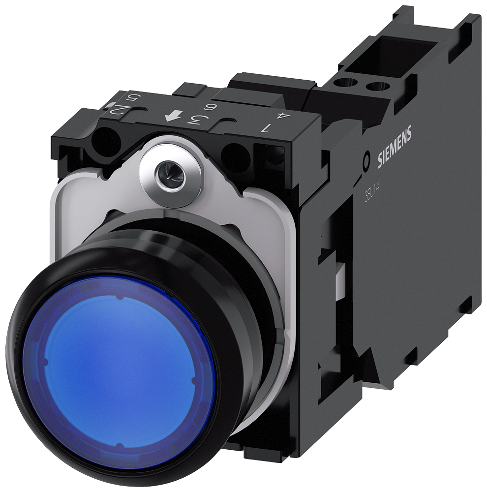 SVETLEĆI TASTER, PLAVI, 1NO+1NC, TRENUTNI KONTAKT, 230VAC, OPRUGA