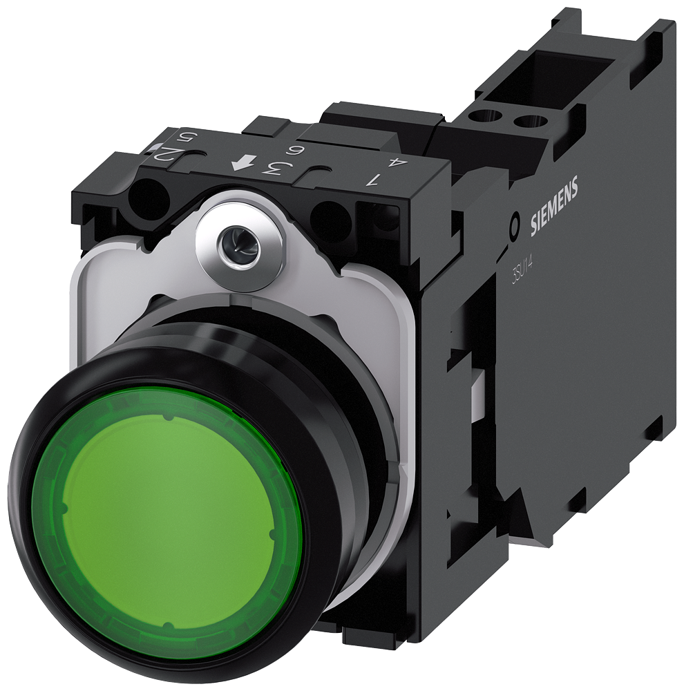 SVETLEĆI TASTER, ZELENI, 1NO+1NC, TRENUTNI KONTAKT, 230VAC, OPRUGA