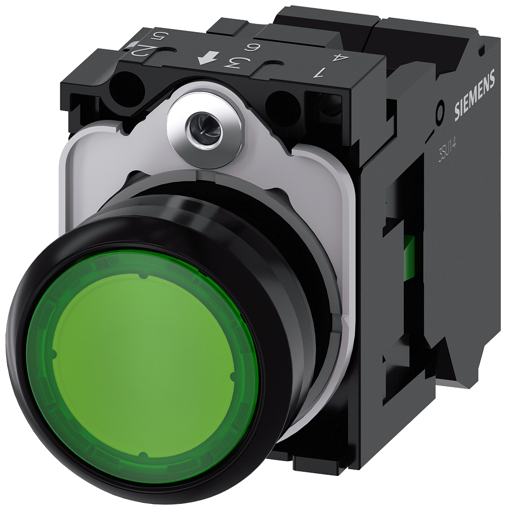 SVETLEĆI TASTER, ZELENI, 1NO, TRENUTNI KONTAKT, 230VAC, OPRUGA