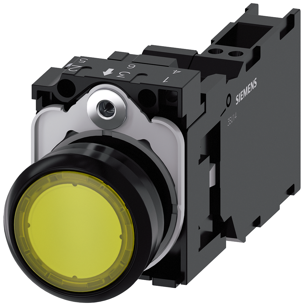 SVETLEĆI TASTER, ŽUTI, 1NO+1NC, TRENUTNI KONTAKT, 24VAC/DC, OPRUGA