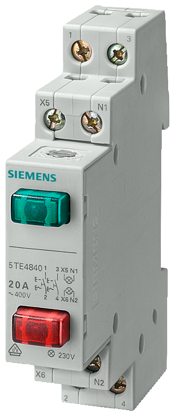 MODULARNI TASTER, SVETLEĆI, 2X1NO, 20A, DVOSTRUKI TASTER ZELENI/CRVENI, 400VAC