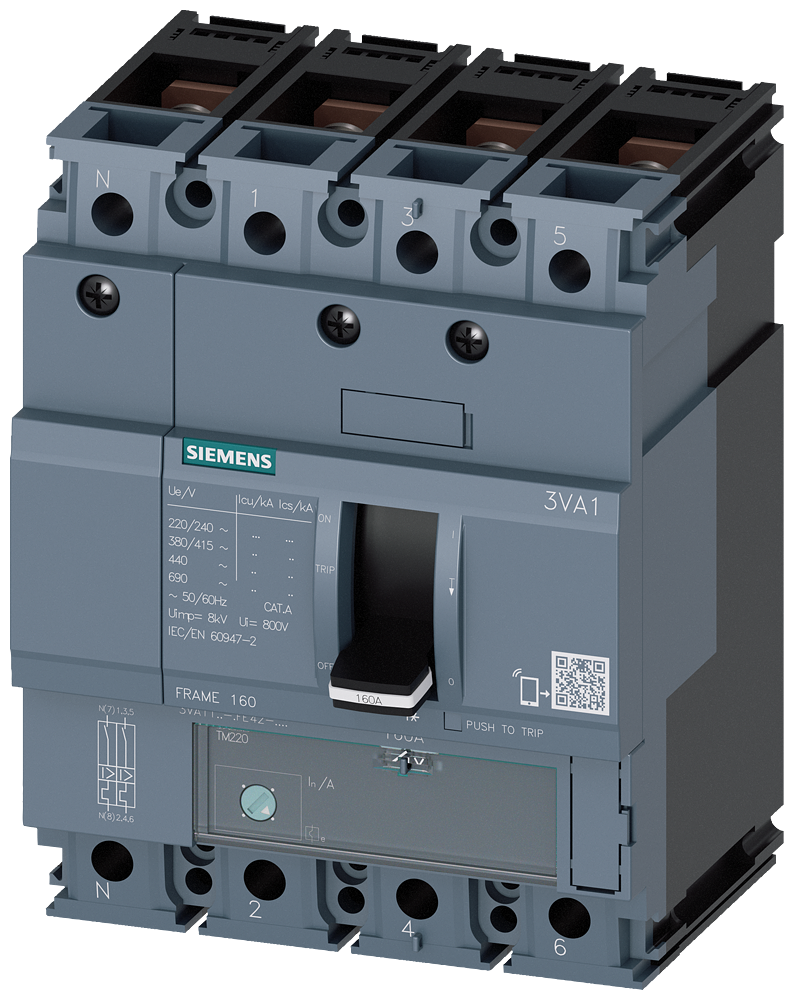KOMPAKTNI PREKIDAČ, 3VA1, 4P, IN=80A, ICU=25KA, TM220, PRIKLJUČAK ZA PAPUČICU
