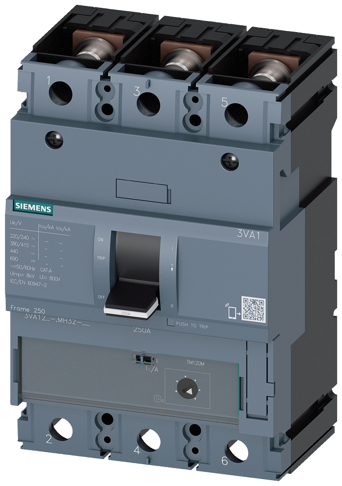KOMPAKTNI PREKIDAČ, 3VA1, 3P, IN=200A, ICU=70KA, TM120M, PRIKLJUČAK ZA PAPUČICU
